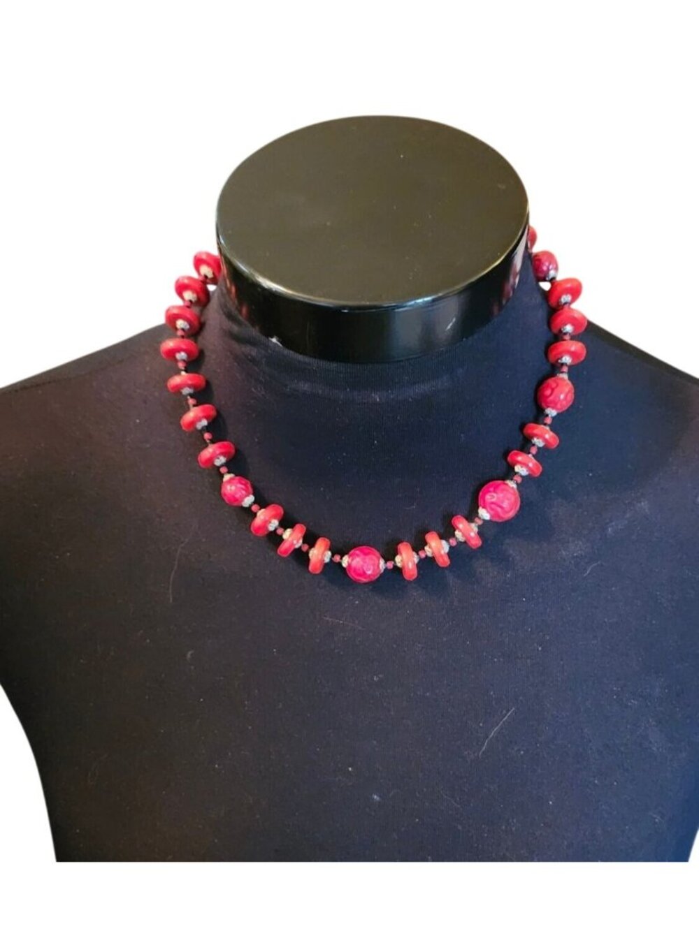 Vintage Czech Molded Beaded Red Art Deco Necklace - Picture 5 of 10